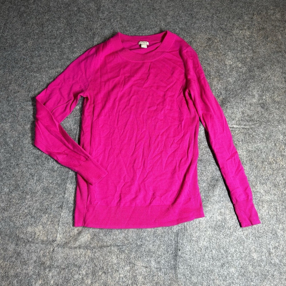 J Crew Sweater Womens Small Petite Merino Wool Blend Pink Pullover Barbiecore